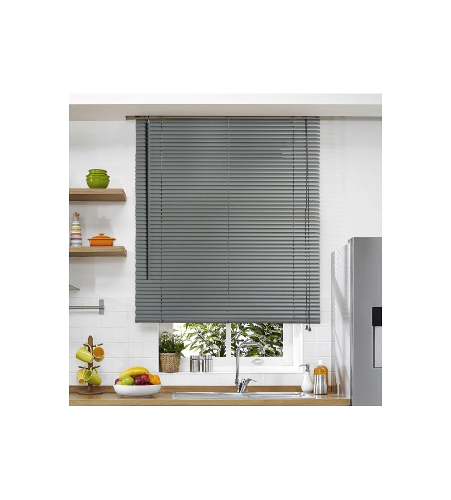 VENEZIANA IN VINILE GRIGIO CON LAMELLE DA 25 MM, 120X160 CM